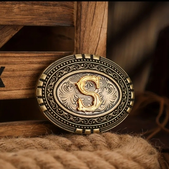 Initial S Letter Monogram Belt Buckle Cowboy Rodeo Western  New Men\'s Western Cowboy Monogram Letter S Belt Buckle